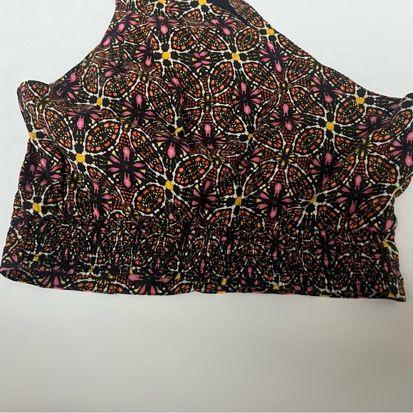 New By Anthropologie One Shoulder Linen Cropped Top Orang Motif Medallion boho - Picture 14 of 14